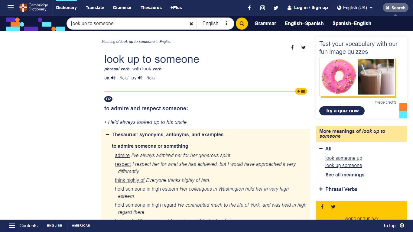 Meaning of look up to someone in English - Cambridge University Press ...